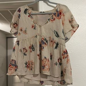 Pink Floral Crinkle Blouse
